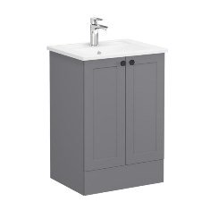 Vitra Root Classic 68752 Lavabo Dolabı, Kapaklı, 60 Cm, Yerden, Mat Gri, Köşeli Lavabolu